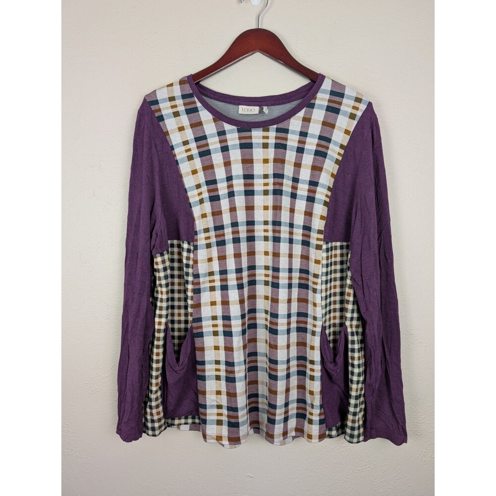 LOGO by Lori Goldstein Mixed Plaid Top Size 2X